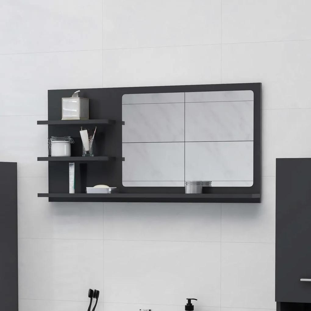 Espelho de casa de banho 90x10,5x45 cm contraplacado cinzento