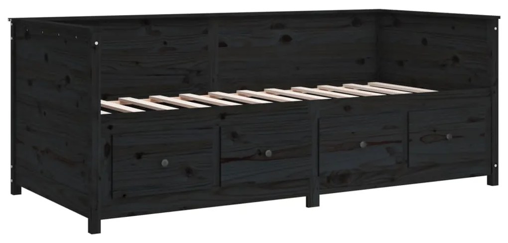 Sofá-cama 75x190 cm madeira de pinho maciça preto