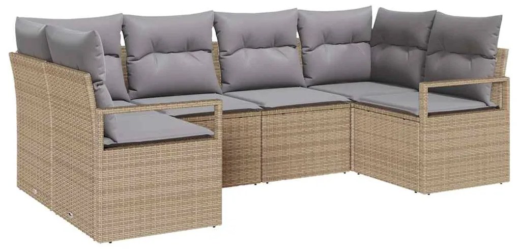 Conjunto de Sofá de Jardim 6 Peças com Almofadas Bege em Rattan Sintét
