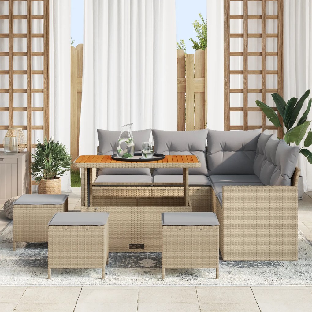 Conjunto de Sofás de Jardim vidaXL com Almofadas Bege Rattan Poliéster