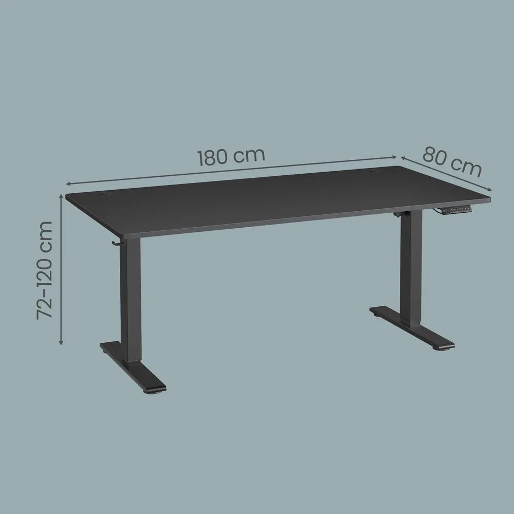 Secretária elétrica com regulação elétrica da altura, 160 x 80 x (72-120) cm, com porta USB-C Preto