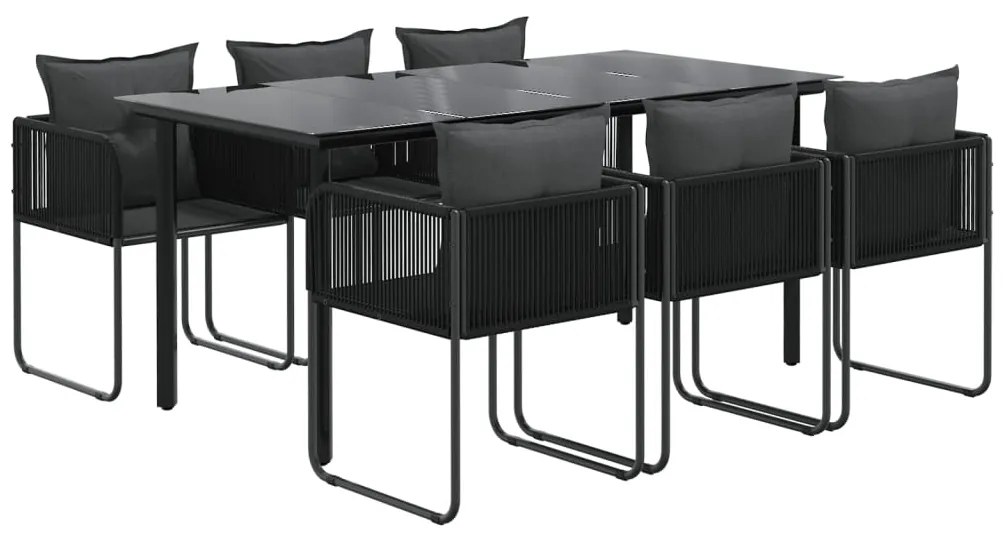 7 pcs conjunto de jantar para jardim preto