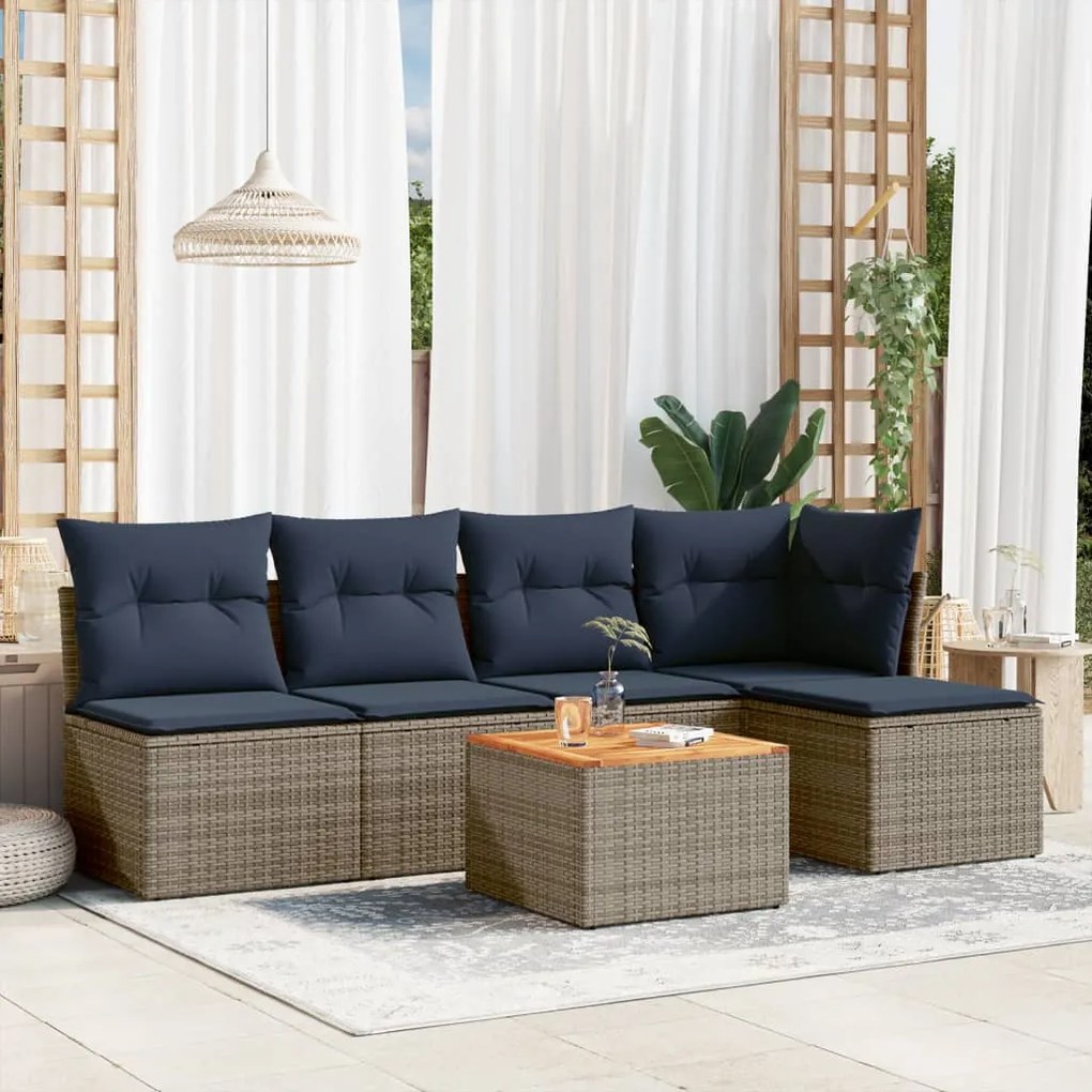 vidaXL 6 pcs conjunto sofás p/ jardim c/ almofadões vime PE cinzento