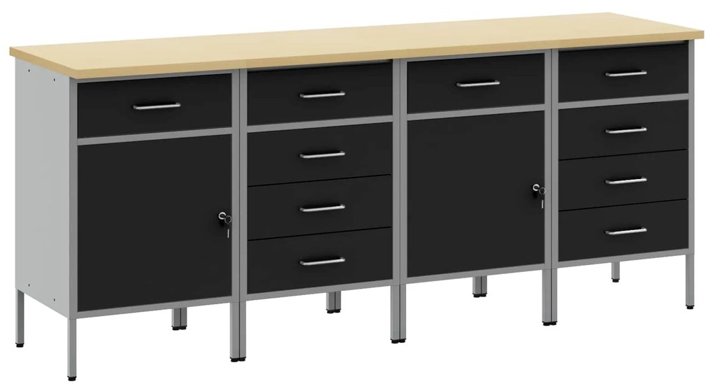 vidaXL Armário de Trabalho 4 pcs Preto e Cinza 200 x 55 x 85 cm