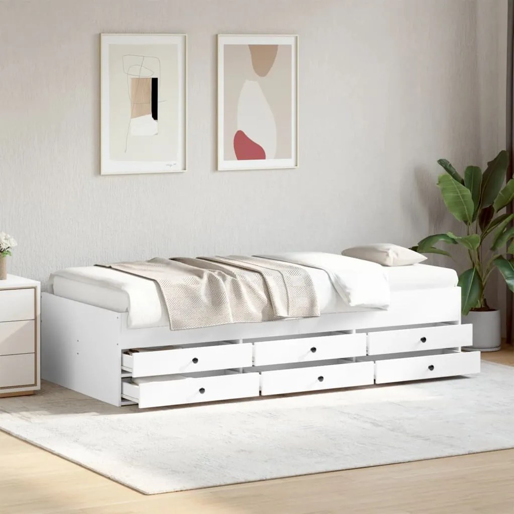 Sofá-cama c/ gavetas 100x200 cm derivados de madeira branco