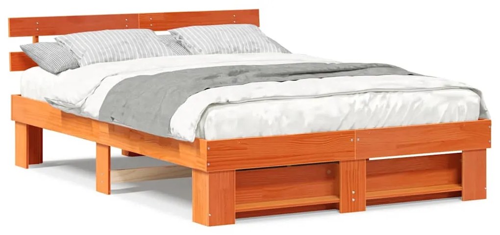 Estrutura da Cama com cabeceira Castanho-mel 140 x 200 cm