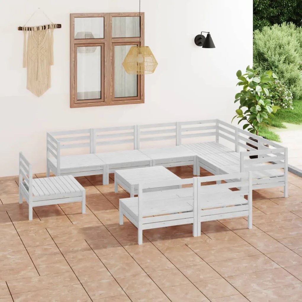 10 pcs conjunto lounge de jardim pinho maciço branco