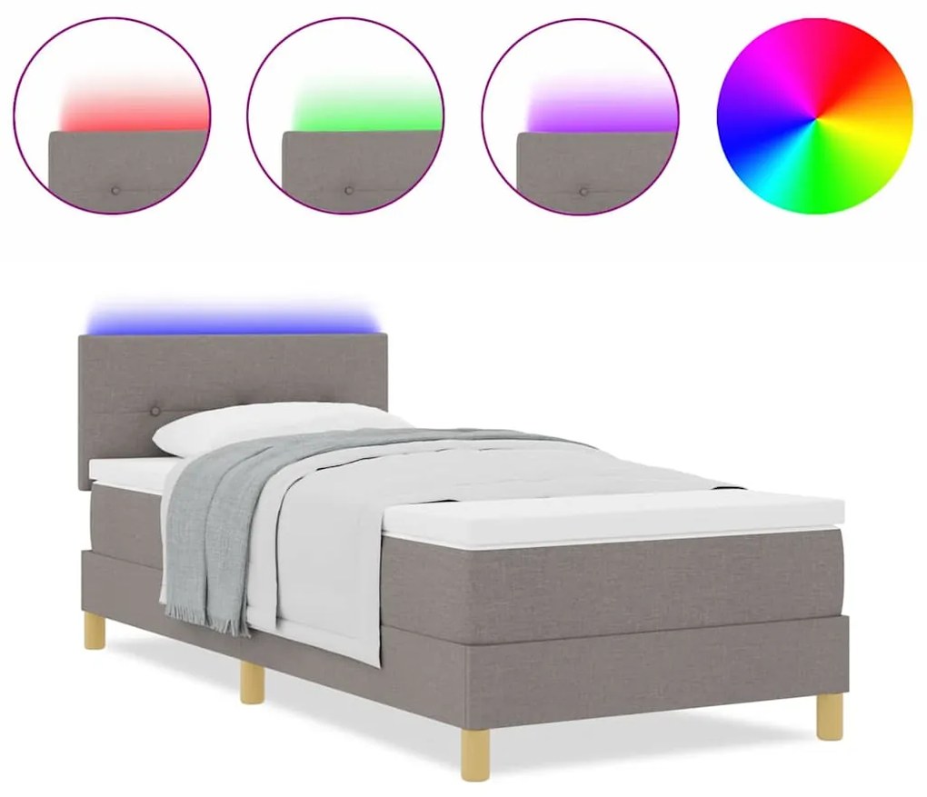 Cama Box com Colchão &amp; LED Taupe 80x200 cm Tecido