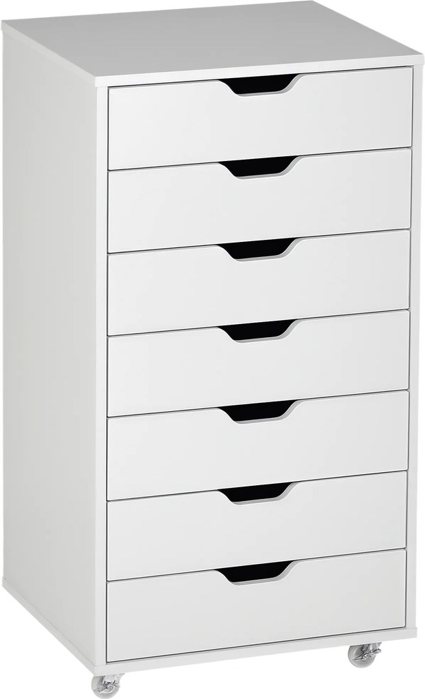 Armário de escritório com rodas, com 7 gavetas organizadoras 47,5 x 39,5 x 90 cm branco