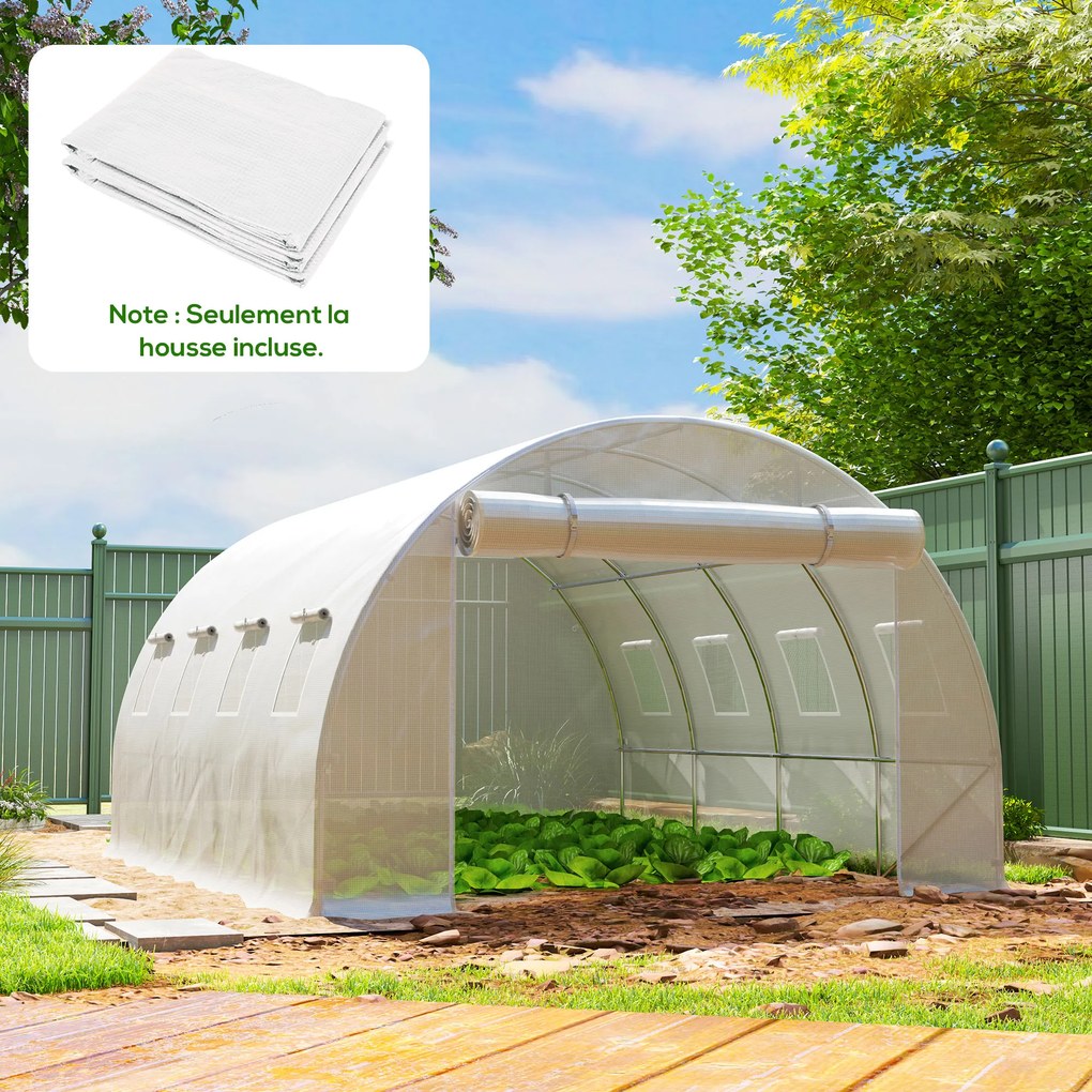 Lona de substituição para estufa em túnel de 12 m² (4 x 3 x 2 m) (ESTRUTURA NÃO INCLUIDA), PE anti-UV e impermeável, com 8 janelas + porta enrolável c