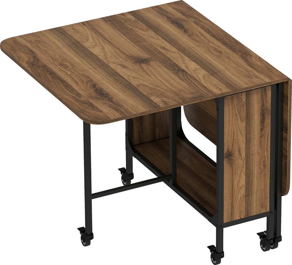 HOMCOM Mesa de Cozinha Dobrável Mesa de Refeição Dobrável com Rodas Laterais Abatíveis e Prateleira Mesa Dobrável para Sala de Jantar 130x80x74 cm Marrom | Aosom Portugal