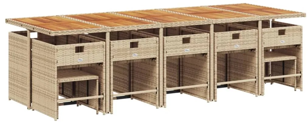 15 pcs conjunto de jantar p/ jardim com almofadões vime PE bege