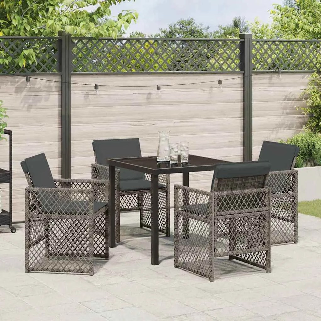 Conjunto de Jantar de Jardim vidaXL 5 Peças com Almofadas Cinza Vime