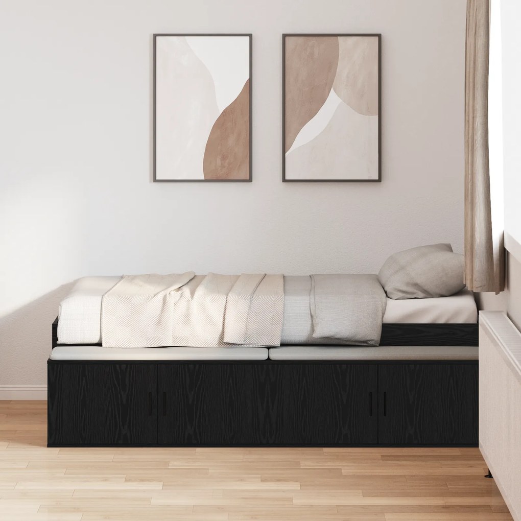 Estrutura de Cama de Armazenamento Carvalho Preto 75x190 cm