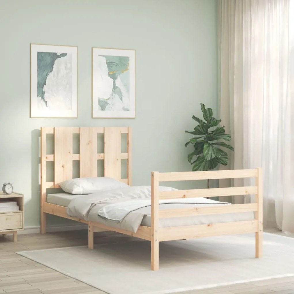 vidaXL Estrutura de cama com cabeceira 90x200 cm madeira maciça