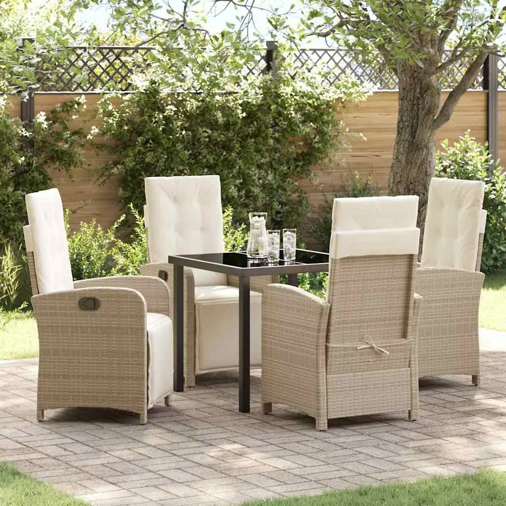 vidaXL Conjunto de Jantar de Jardim de 5 Peças da com Almofadas Beje em Rattan Sintético