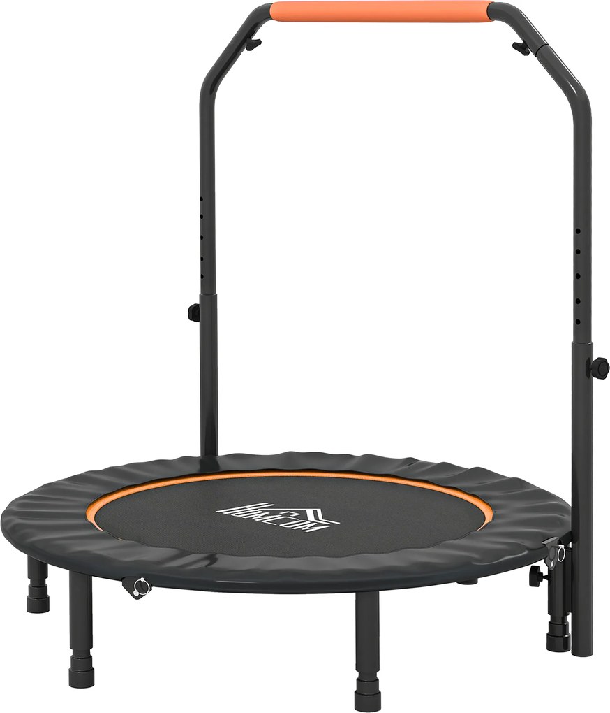 HOMCOM Trampolim Fitness Ø114 Trampolim Dobrável com Pega Ajustável em 4 Níveis Estrutura de Aço Preto e Laranja | Aosom Portugal
