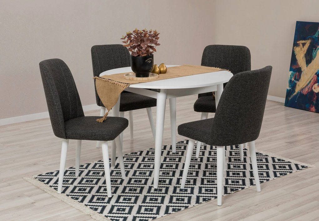 Conjunto de Mesa de Jantar Extensível e Cadeiras Vina – Branco Antraci