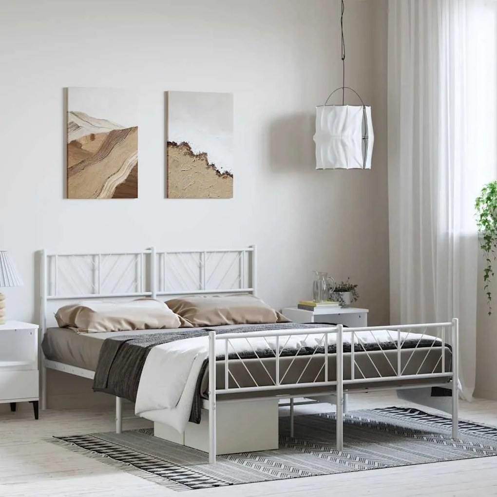 Estrutura de cama com cabeceira e pés 150x200 cm metal branco