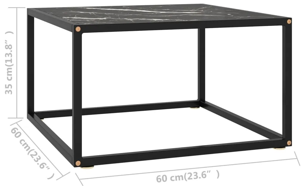 Mesa de centro 60x60x35 cm vidro mármore preto