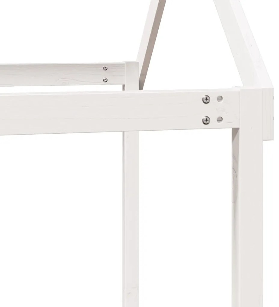 Cama alta c/ escada e telhado 80x200 cm pinho maciço branco