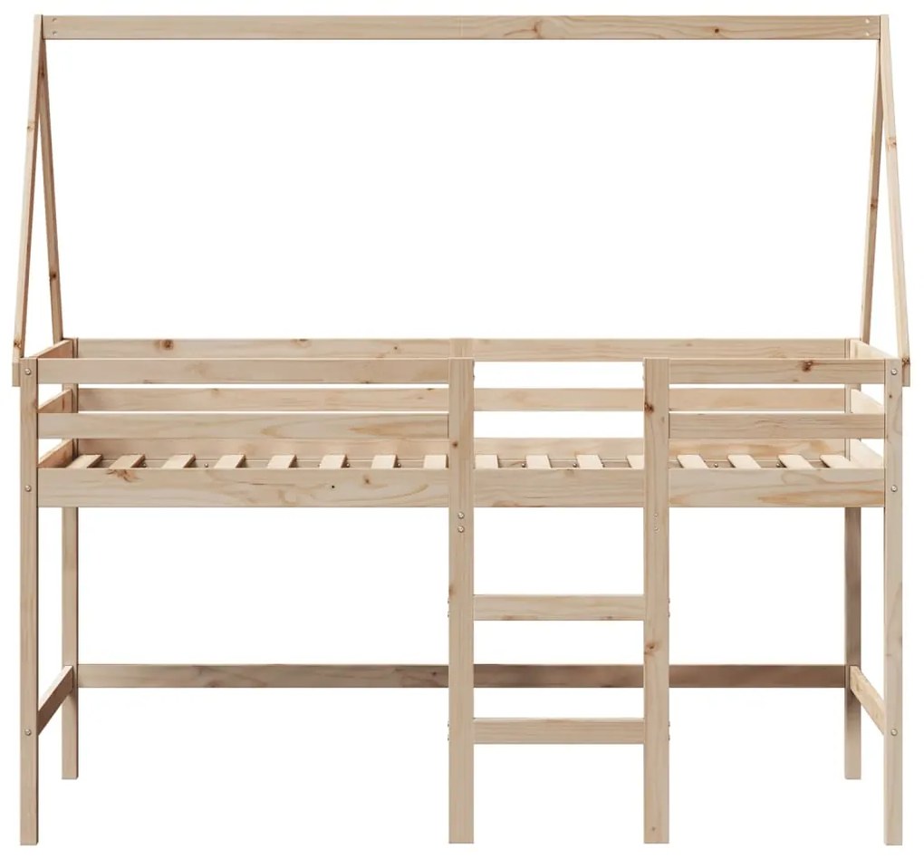 Cama alta c/ escada e telhado 90x190 cm pinho maciço