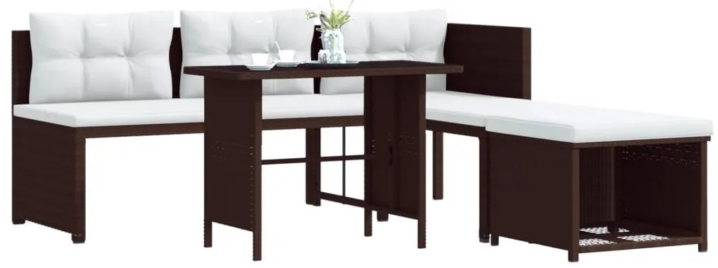 4 pcs conjunto lounge para jardim vime PE castanho