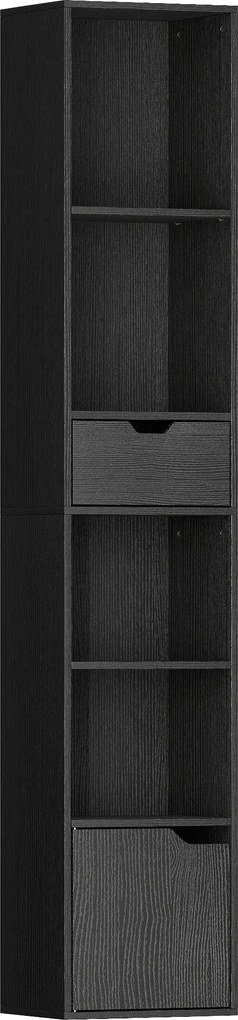 HOMCOM Estante com 4 Prateleiras Abertas, com Armário e Gaveta, 30x24x158 cm, Preto | Aosom Portugal