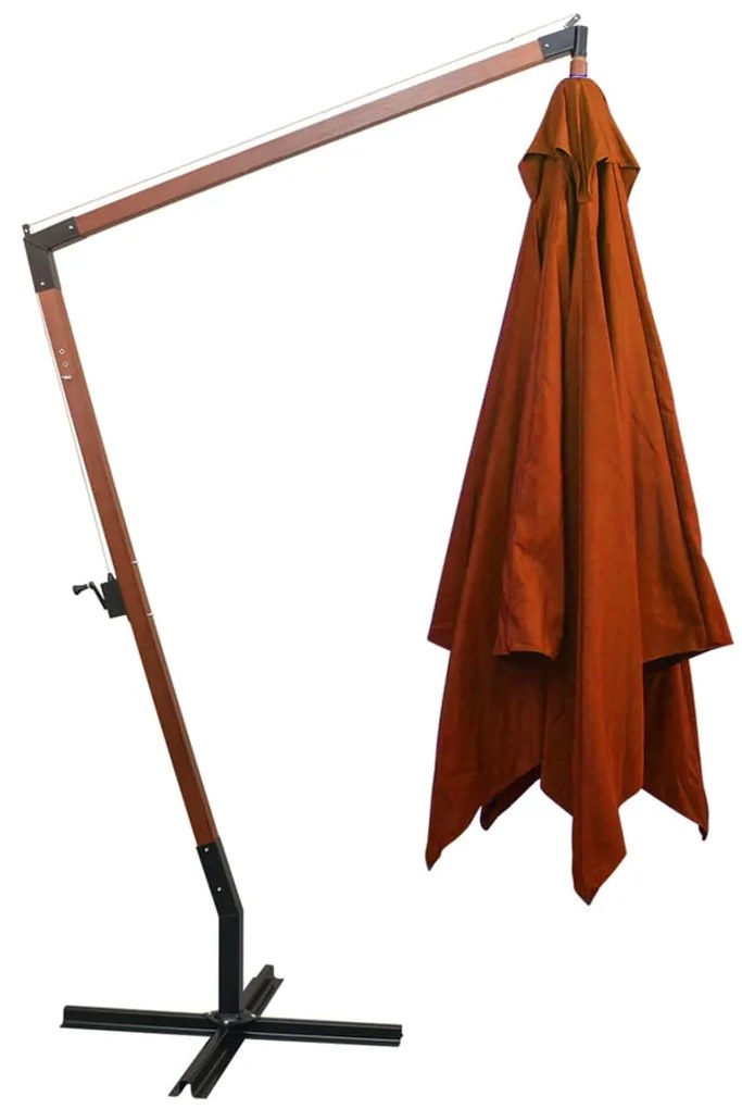 Guarda-sol de jardim suspenso com poste abeto maciço terracotta