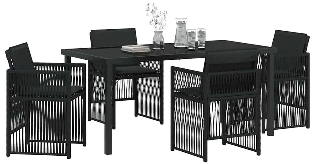 Conjunto de Jantar de Jardim de 5 Peças com Almofadas Pretas e Rattan