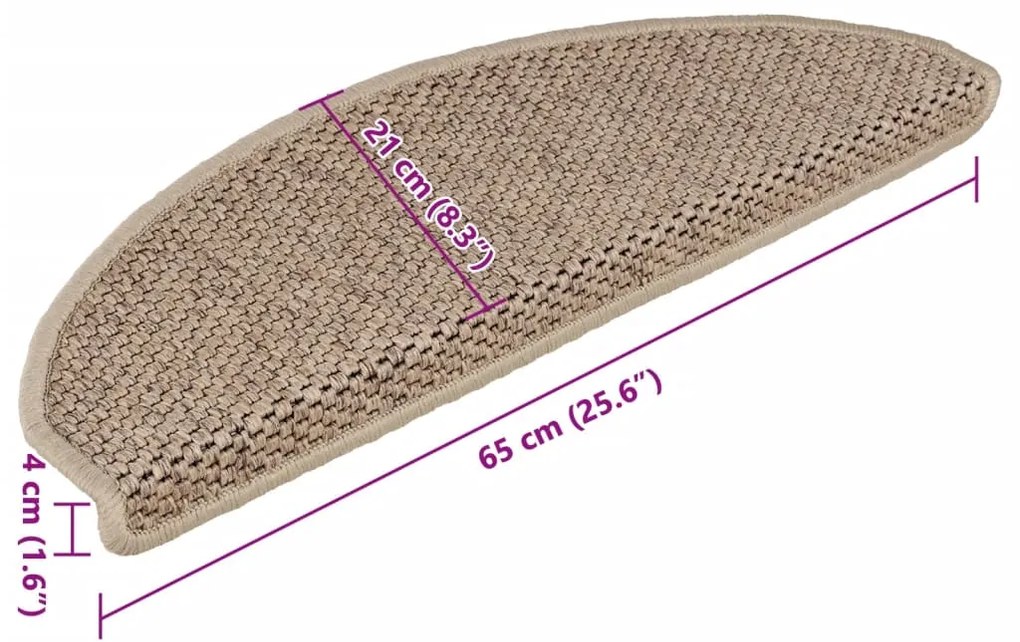 Tapetes escada adesivos aspeto sisal 15pcs 65x21x4cm cor areia