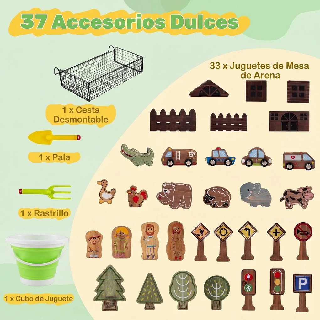 Mesa de Areia Infantil 2 em 1, 129 x 49 x 58 cm, Com Zona de Água, Castanho
