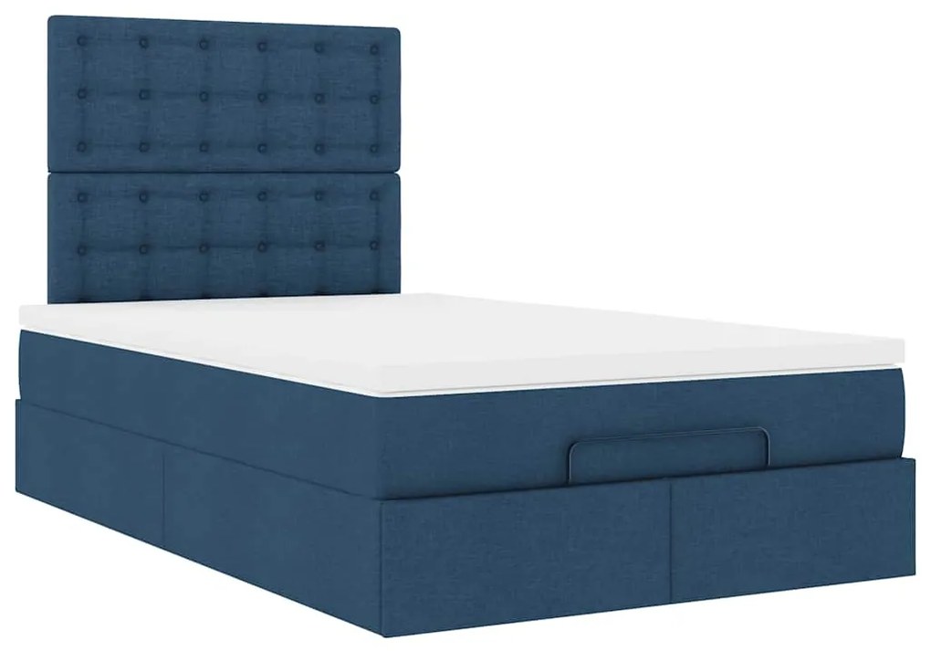 Estrutura de cama otomana com colchão 120x200 cm tecido azul