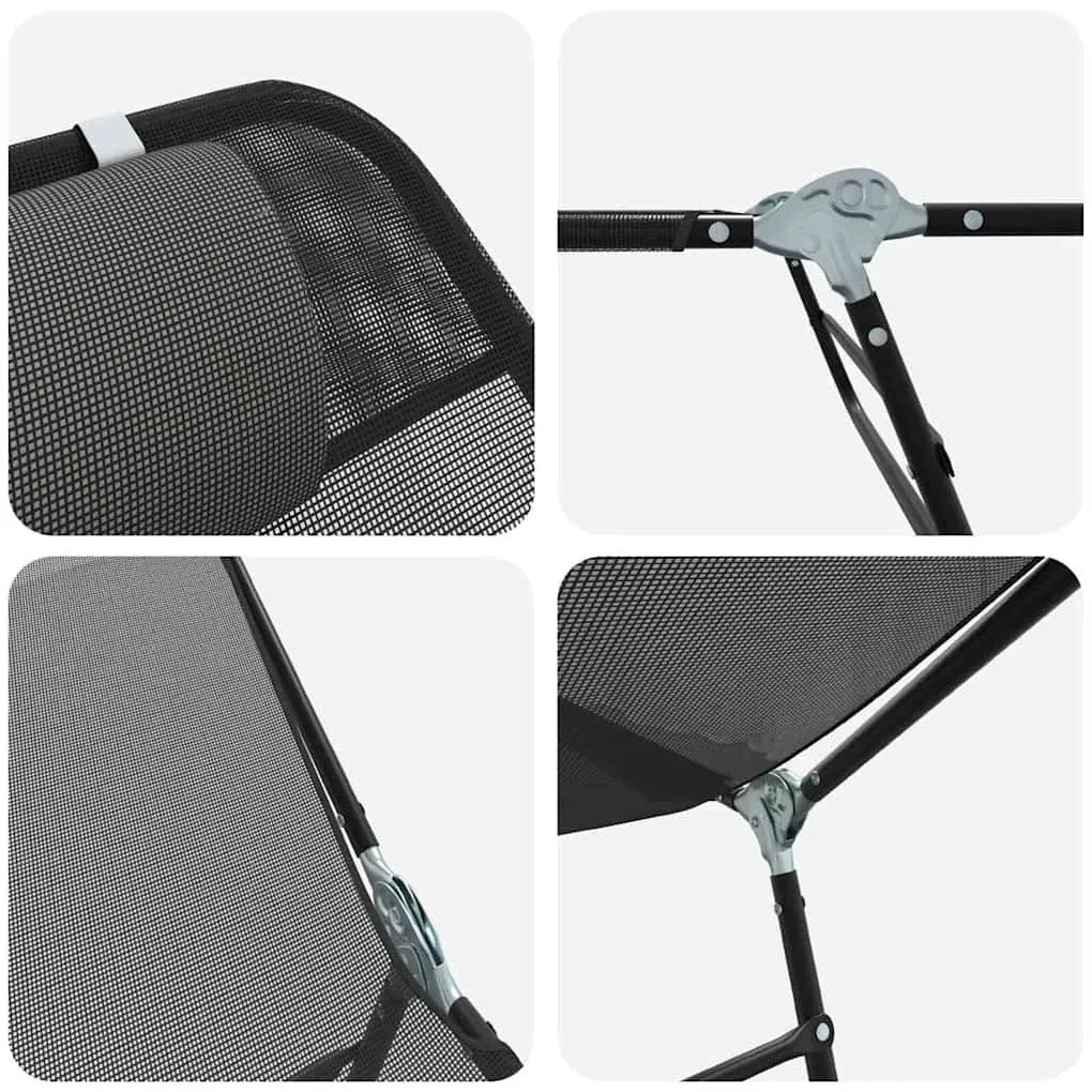 Espreguiçadeiras Dobráveis 2 pcs com Apoio de Cabeça Preto Textilene