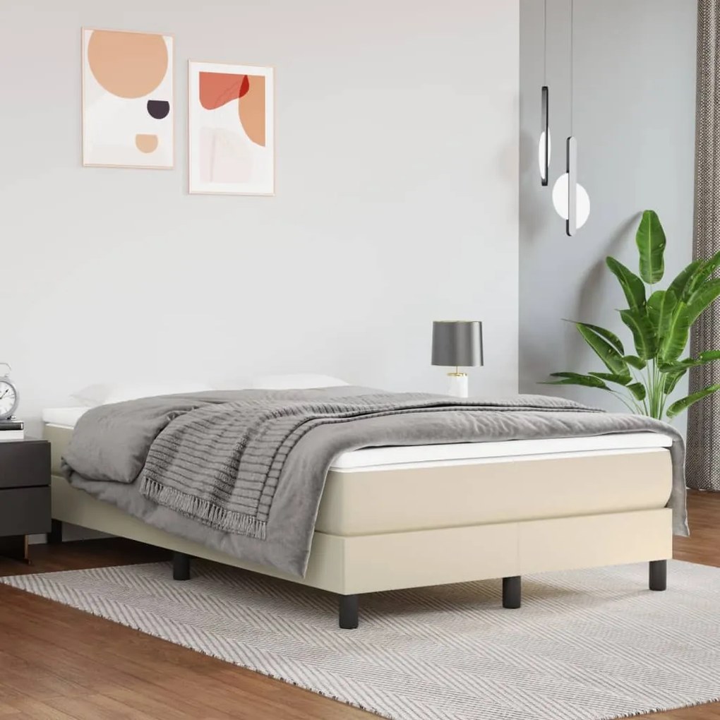 vidaXL Estrutura de cama com molas 120x200 cm couro artificial cor creme