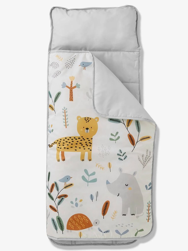 Saco-cama em poliéster, com almofada integrada, tema Jungle paradise branco claro liso com motivo