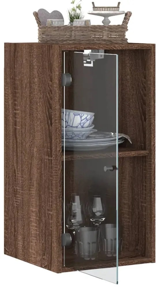 Armário parede c/ portas vidro 35x37x68,5 cm carvalho castanho
