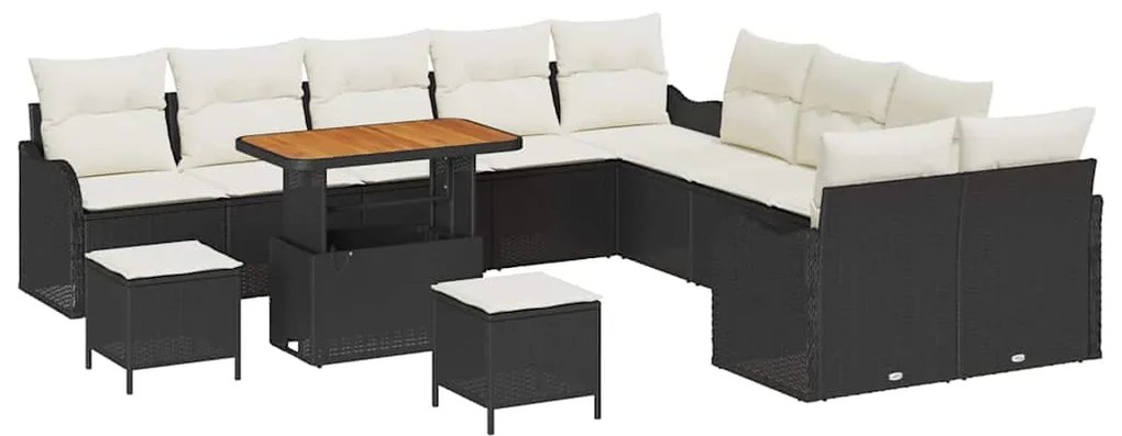 Conjunto de Sofá de Jardim com 13 Peças e Almofadas Preto Rattan Polié