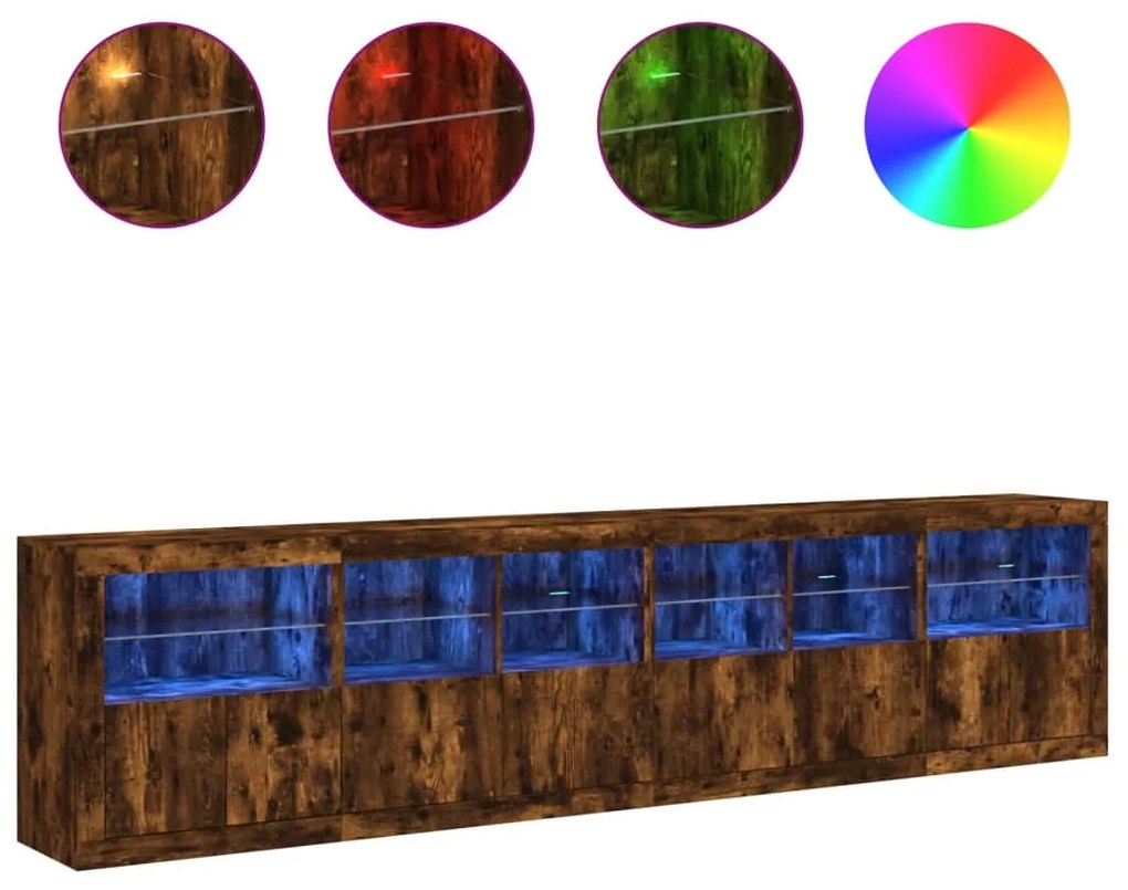 Aparador com luzes LED 283x37x67 cm carvalho fumado