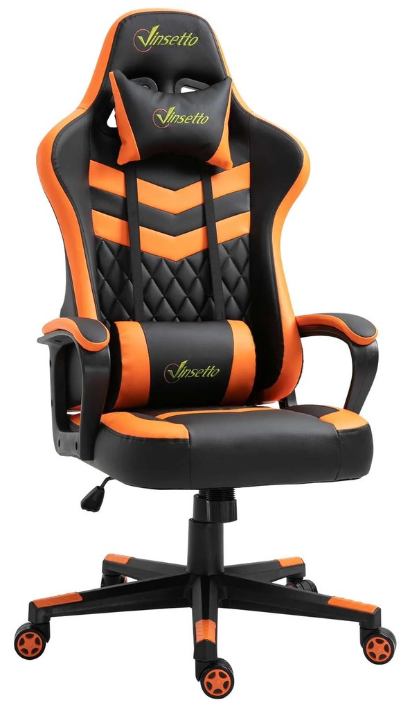 Vinsetto Cadeira Gaming Escritório Ergonómica Altura Regulável Basculante Apoio Cabeça Confortável 61x70x121-129 cm Laranja