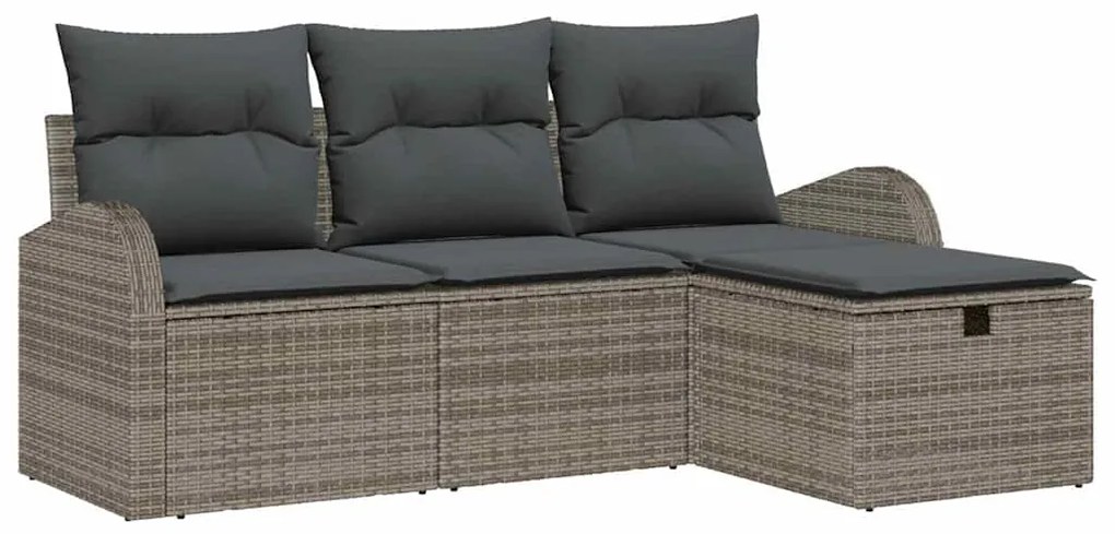 Conjunto de Sofá de Jardim de 4 Peças com Almofadas Cinza Rattan Polié