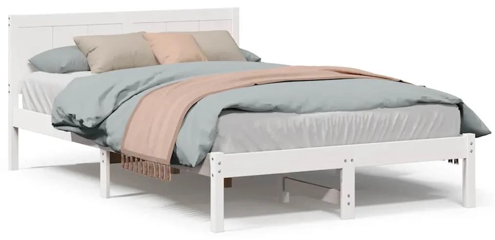 Estrutura de Cama Branca de Madeira de Pinho Branca