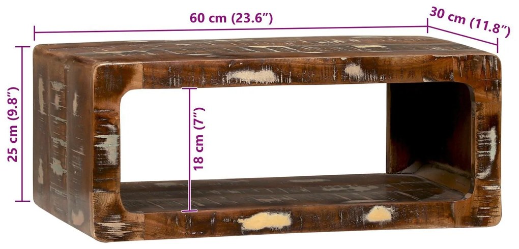 Cabinet de TV Multicolorido 60x30x25 cm Madeira Reaproveitada Maciça