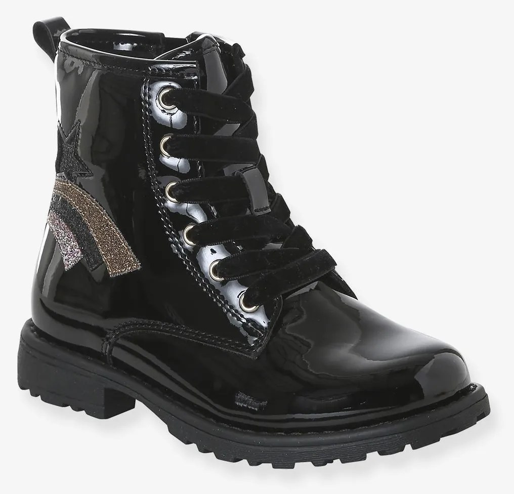 Botins com atacadores e fecho coleção maternal, para criança  preto
