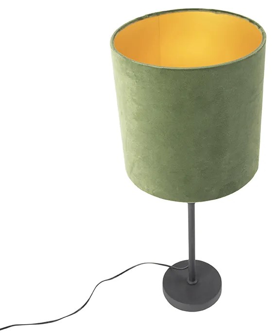Candeeiro de mesa preto com abajur de veludo verde com dourado 25 cm - Parte Country / Rústico
