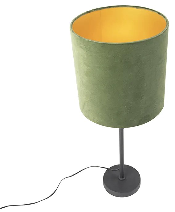 Candeeiro de mesa preto com veludo verde com dourado 25 cm - Parte Country / Rústico