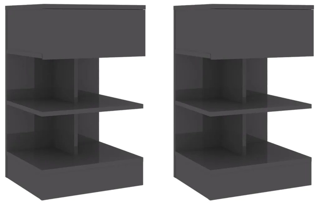 vidaXL Mesas de cabeceira 2 pcs 40x35x65 cm cinzento brilhante