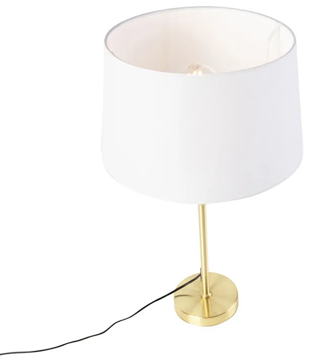 Candeeiro de mesa dourado/latão com abajur de linho branco 35 cm - Parte Moderno