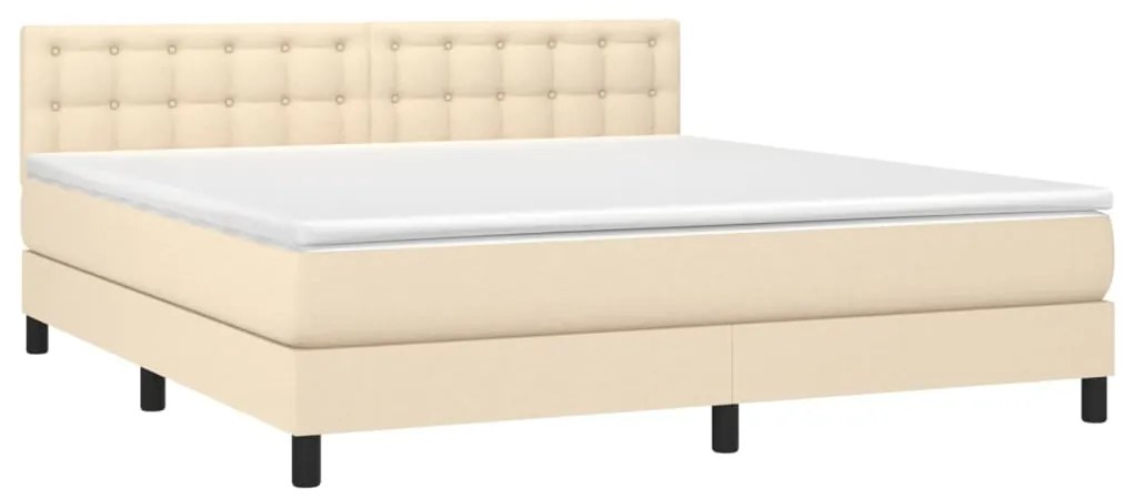 Cama box spring c/ colchão e LED 180x200 cm tecido cor creme