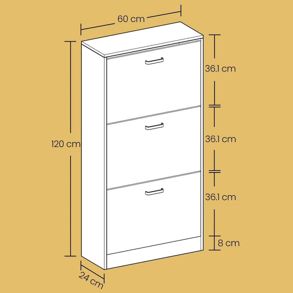 Sapateira com gavetas 60 x 24 x 120 cm cor de carvalho